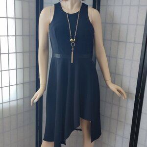 Calvin Klein Designer High-Neck Fit & Flare Asymmetrical Hem Cocktail Dress Sz 8